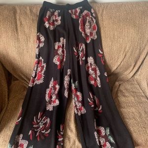Anthropologie Black floral wide leg pants